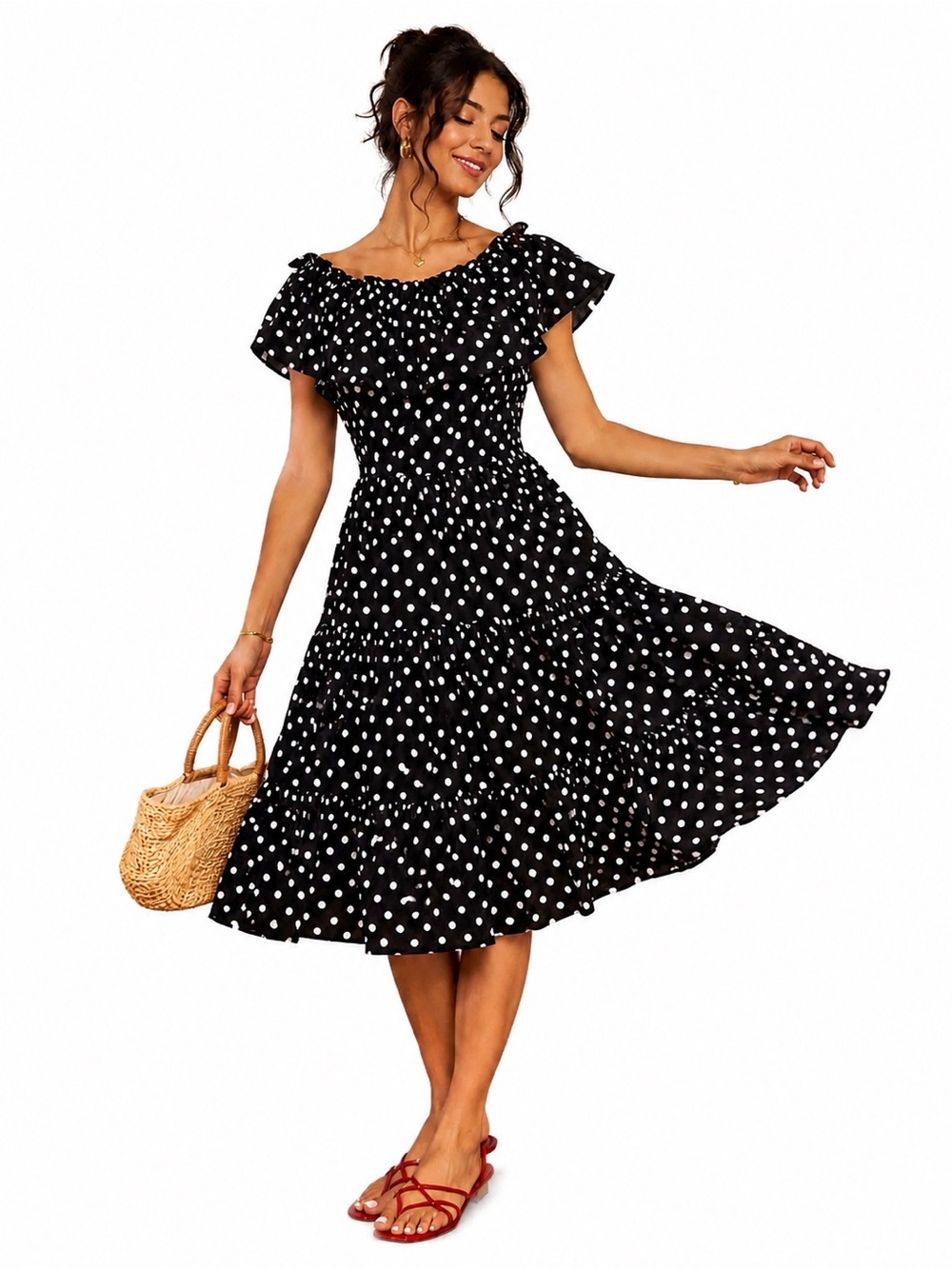 NWT Stylekeepers Girl Next Door Polka Dot Ruffle Midi Dress XS Convertible